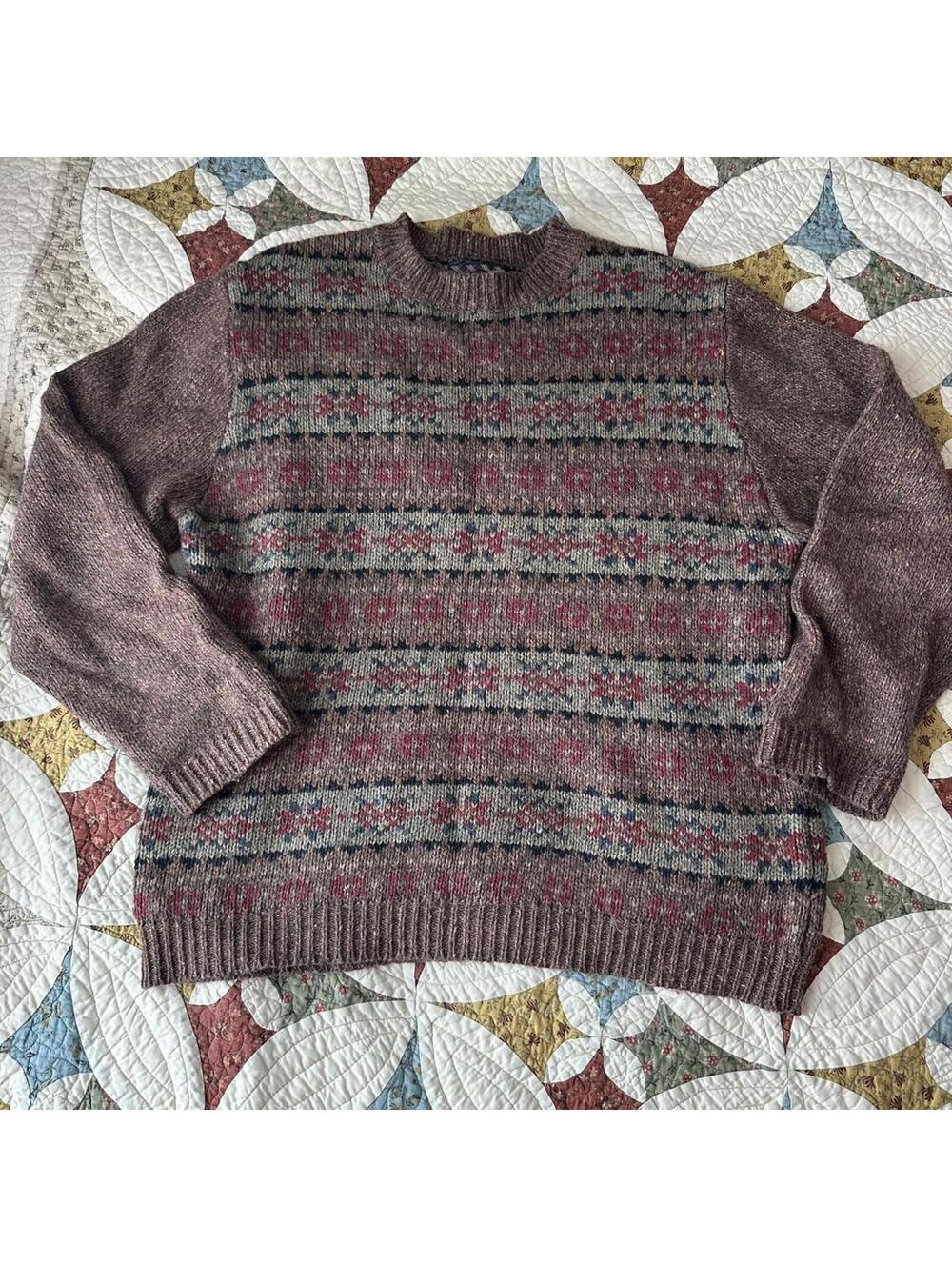 Vintage 90s brown patterned dad grandpa sweater granola cabin cottagecore
